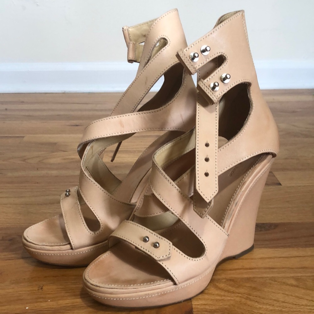 rag & bone Nude Tan Leather Strappy Wedge Sandals